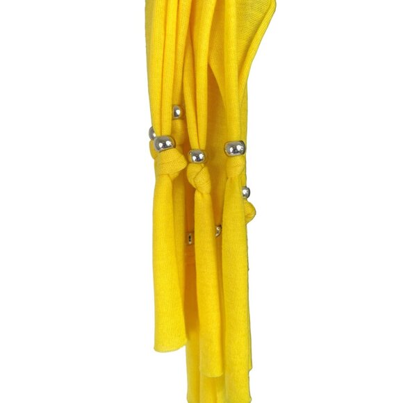 Womens Yellow & Silver Resin Pendant Shawl Scarf Necklace w/Beaded Fringe - Picture 3 of 10